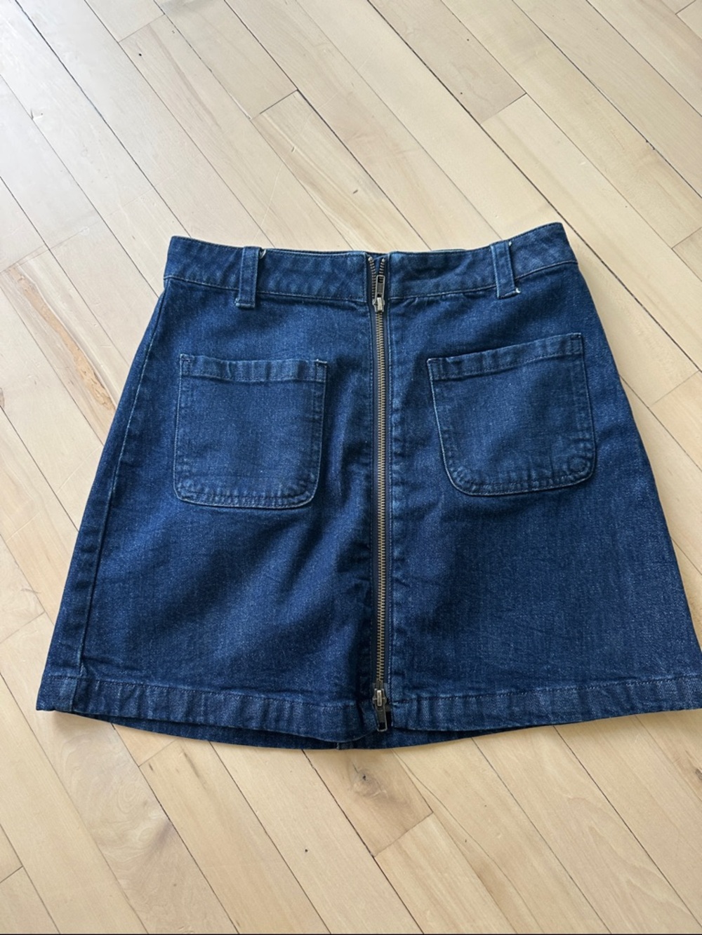 Dark Blue Denim Zip-Front Mini Skirt